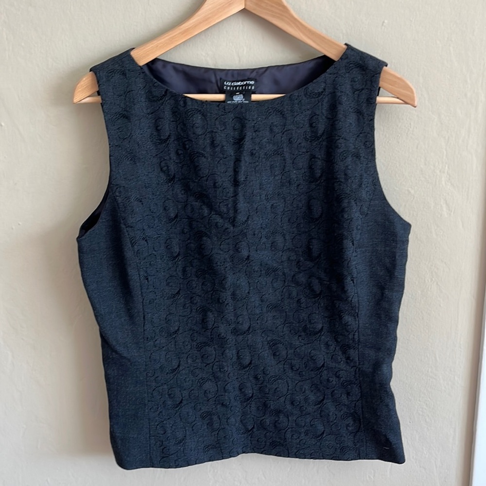 Liz Claiborne Collection Wool Dark Gray Sleeveless Embroidered Blouse